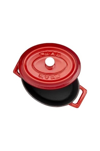 Kırmızı Metal Oval Mini Tencere, Şık Mutfak Aracı 16 Cm