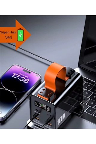Powerbank 30.000 Mah 2x Usb-c+2xusb-a+1xdc Çıkışlı 100w Apple Uyumlu MacBook Laptop Şarj Edilebilir Profesyonel Ş Siyah