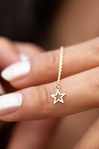 Bayar Gold 14 Ayar Altın Zincirli Yıldız Küpe Sarı Altın
