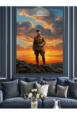 Dağ Zirvesinde Mustafa Kemal Atatürk Dekoratif Kanvas - Mdf Ahşap Tablo