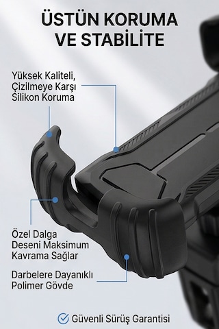 Motosiklet Bisiklet Telefon Tutucu Titreşim Önleyici 4 Köşe Kilit 360 Döner Mt6086 Siyah