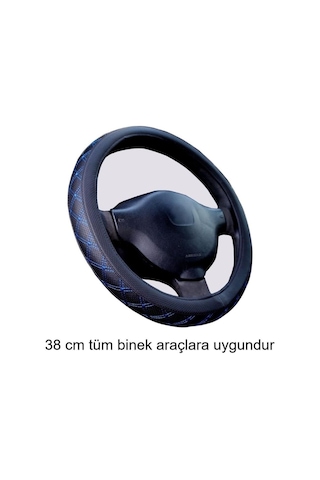 Direksiyon Kılıfı 38 Cm Geçmeli Siyah Binek Araçlara Gri Nakışlı -