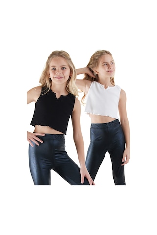 Denokids Kız Çocuk Siyah Beyaz Crop Atlet 2'li Takım Renkli