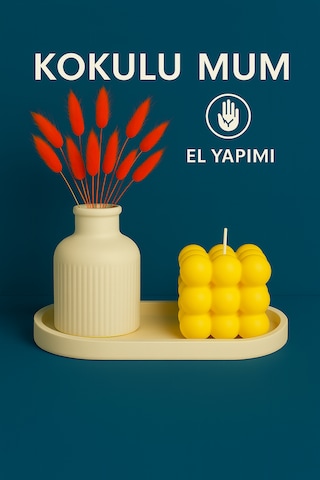 El Yapımı Kokulu Bubble Mum Dekoratif Tasarım Hediyelik Mum Sarı