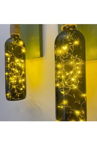 Led Işıklı Yeşil Ahşap Renkli Retro Şarap Şişesi Duvar Aplik 2'li Set Yeşil