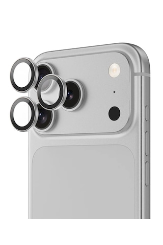 Apple Uyumlu   iPhone 17 Pro / 17 Pro Max Kamera Lens Koruyucu ''safir Cam & Kolay Kurulum'' Gümüş