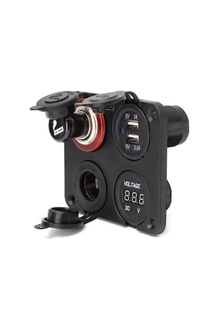 12v Araç 2 Çift Ette Soket+çift Usb Bağlantı Noktası Şarj Cihazı+voltmetre Adaptörü