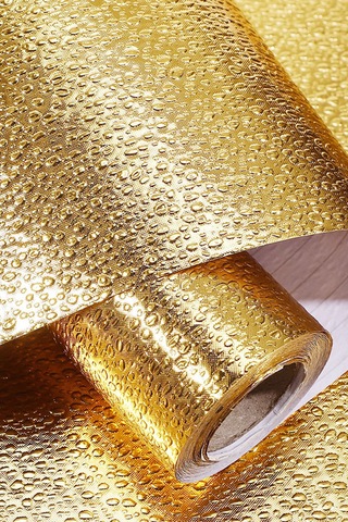 Mobee Estetik Gold Mutfak Folyosu Yapışkanlı, Kolay Temizlik Şık Görünümlü Folyo 1m X 40cm