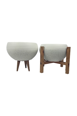 Bitki Tasarımı Ev Dekorasyon  Beyaz Granit Küp Aranjman Saksı Saksılık Salon Çiçeklik İkili Set (3 Ayak-4 Ayak)