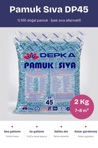 Depka Pamuk Sıva Dp45 2 Kg 7-8 M² İpek Sıva Alternatifi Isı Ve Ses Yalıtımlı Dekoratif Sıva