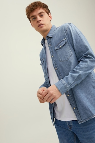 Jack & Jones Erkek Jjesheridan Dar Kesim Kot Gömlek 12138115 Orta Mavi