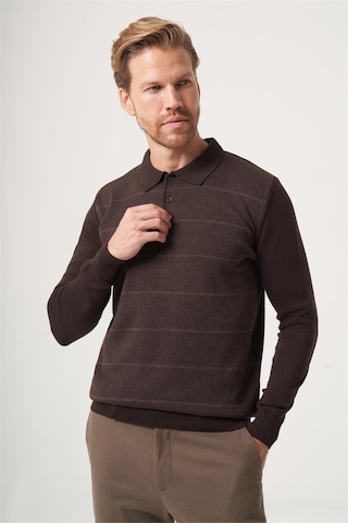 İmza Kahverengi Polo Yaka Uzun Kol Örme Comfort Fit Pamuklu Triko Kazak 1012265156 K.kahve-s.kahve