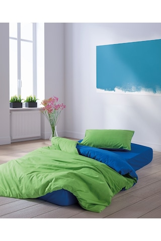Cozy Home Popping Colors Tek Kişilik Lastikli Çarşaflı Nevresim Takımı Sage Yeşil-mavi