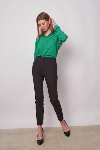 Kadın Yakalı Düşük Omuzlu Uzun Kol Likrasız Kumaş Gömlek-yeşil Yeşil