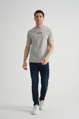 Shooter Sportwear Shooter Erkek T-shirt Minimal Baskılı Pamuklu Kumaş Standart Kalıp Gri