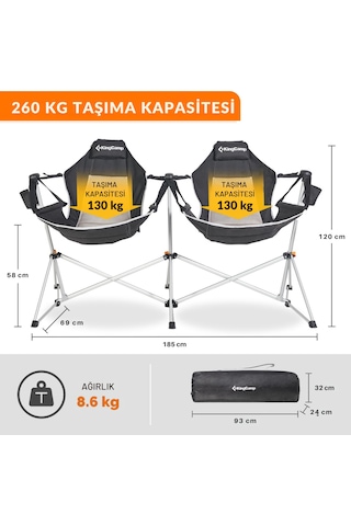 Kingcamp Orchid Double Çift Kişilik Salıncaklı Katlanır Kamp Sandalyesi Gri - Siyah