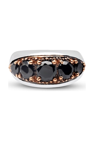 Kuyumcudukkanı Siyah Zirkon Taşlı Bronz Parçalı Elyapımı Gümüş Erkek Yüzük-60014-w-blk 21 Beyaz