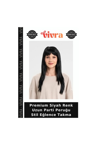 Premium Siyah Renk Uzun Parti Peruğu Stil Eğlence Takma
