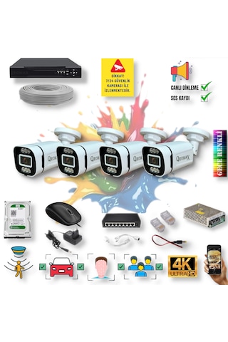 4 Kameralı Ip Set Yapay Zeka Özellikli Gece Renkli Sesli Ip 4386w