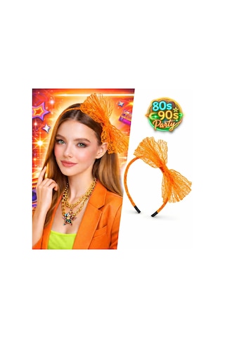 80 Ler 90 Lar Neon Turuncu Dantel Taç Fiyonklu