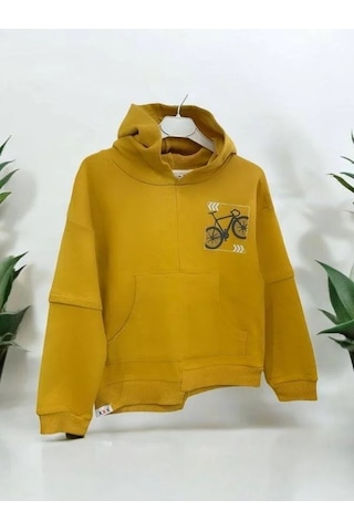 Zekids Erkek Çocuk Mevsimlik Pamuklu Kapüşonlu Kanguru Cepli Sweatshirt-14421 Hardal