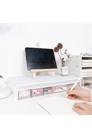 Sones Bilgisayar Yükseltilmiş Raf Monitör Braketi Depolama Rafı, Stil: Tek Katmanlı Beyaz