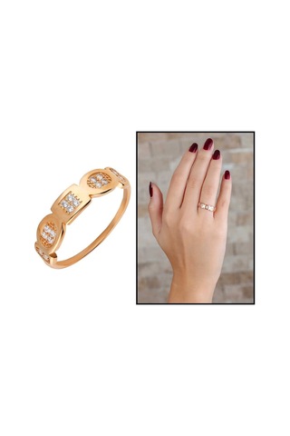Zirkon Taşlı Geometrik Tasarım Rose Renk 925 Ayar Gümüş Bayan Yüz (531208790)