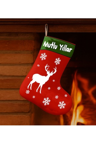 Yılbaşı Geyik Tasarımlı Çorap Duvar Süsü Yeni Yıl Temalı Dekoratif Duvar Aksesuarı Yeni Yıl Ev Süslemesi