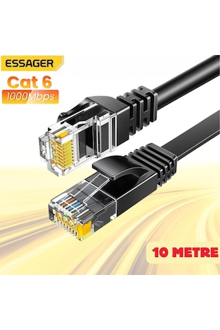 Essager 10 Metre 1000mbps Cat6 Ethernet Kablosu Premium Rj45 Konnektör Altın Kaplama Uçlu İnternet Kablosu