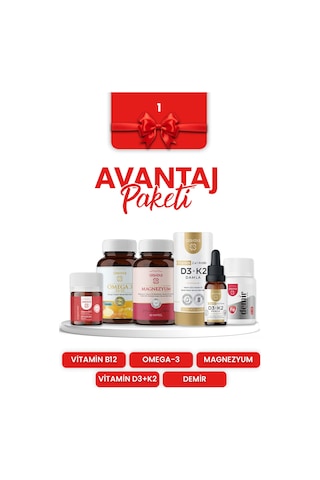 Erbatab Avantaj Paketi 1 (Magnezyum, D3K2, B12 - B9, Omega, Demir)