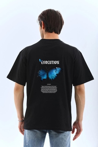 Vexor Erkek Kısa Kol Yazlık Tişört Bisiklet Yaka Kelebek Baskılı T-shirt - Siyah 444349