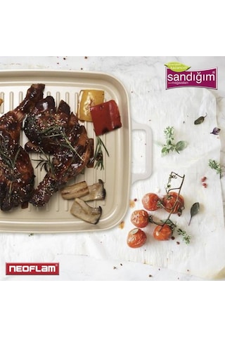 Neoflam Fika Alüminyum Döküm Dikdörtgen Izgara Grill Tava 28 CM M