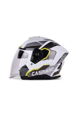 Valente Çenesiz Yarım Kask Çenesiz Csp 097 Matt Glossy White Gray Neon Yellow Şeffaf Vizörlü Motosiklet Kaskı Sarı