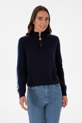 U.S. Polo Assn. Kadın Lacivert V Yaka Fermuarlı Kazak 50314691-VR033