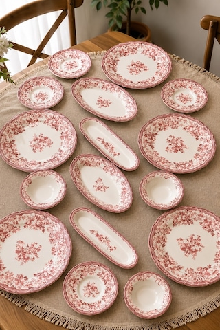 Porser Porselen Velour Maroon Fulya Kahvaltı Seti 6 Kişilik 20 Parça Çok Renkli