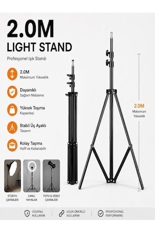 Profesyonel Işık Standı Döküm Ayaklı Video Tripod Projeksiyon Standı Oynar Başlık T Siyah