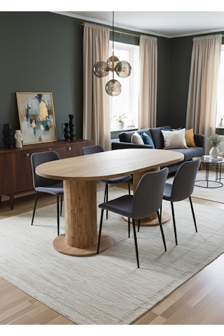 Oslo 180x90x74cm 36mm Kalın Kenarlı Oval Beyaz Sütunlu Yemek Masası Sandalye Yok Sadece Masadır Atlantik Çam