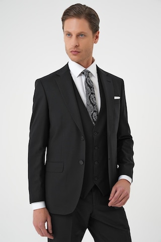 Efor Slim Fit Düz Esnek Yelekli Klasik Siyah Takım Elbise Tk 894 Siyah