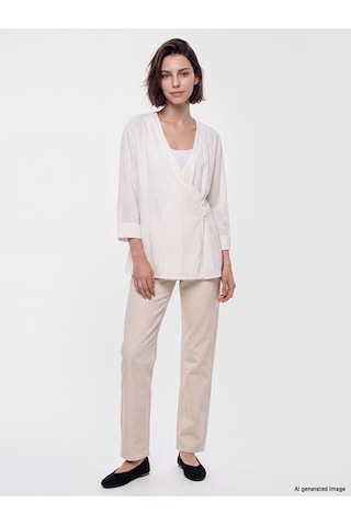 Lcw Modest Ekru Kruvaze Yaka Kadın Kimono