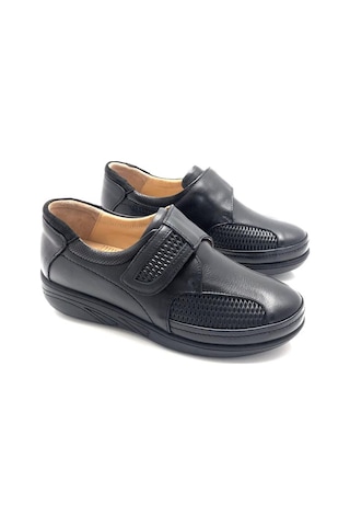 Derilax Mira Hakiki Deritam Ortopedik Cırtlı Kadın Anne Ayakkabı Siyah Siyah