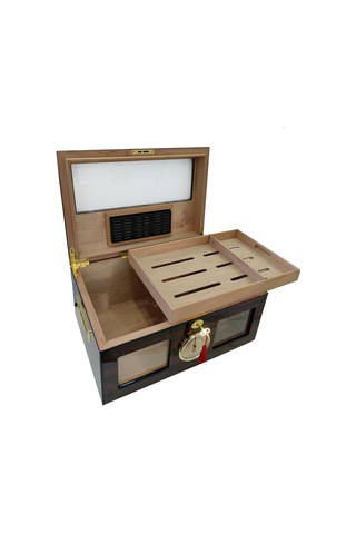 ispanyol Sediri Kahve 2 Katlı Camlı Özel Humidor Puro Kutusu rc48