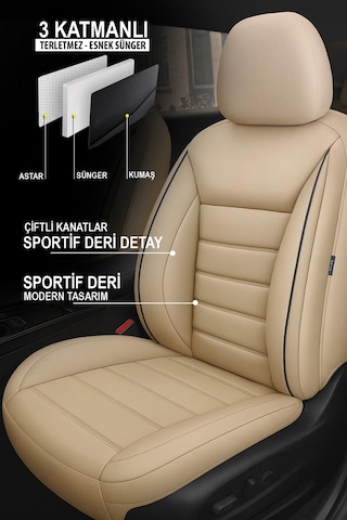 Jet Deri Oto Koltuk Kılıfı- Peugeot 206-207-208-306-307-407- Uyumlu Bej