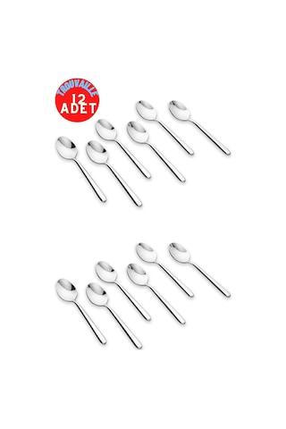 12 Adet Paslanmaz Çelik Lüx Çay Kaşığı Çubuk Çay Kaşığı Gri