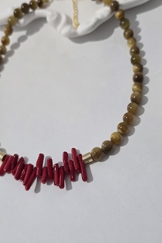 Sertifikalı 8 Mm Sarı Kaplangözü, Kırmızı Mercan Doğaltaş Kolye 0329 - Sarı