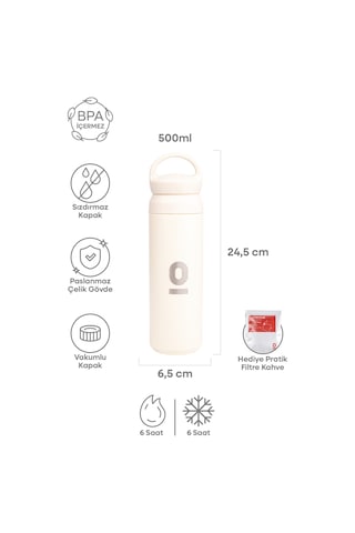 Paslanmaz Çelik Tutacaklı Beyaz Termos 500 ML No:36