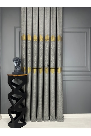 Fon Perde Pano Fonluk Nilo Desen - Gri-gold Çok Renkli