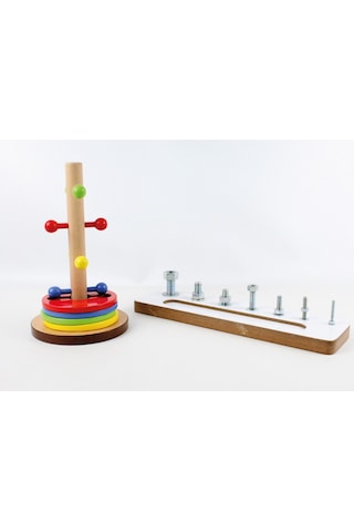 Ahşap El Ve Göz Koordinasyonu Oyun Seti2 Halka Geçirme-Vida Çalı