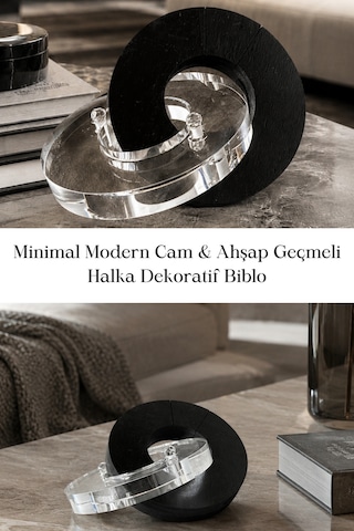 Minimal Modern Cam & Ahşap Geçmeli Halka Dekoratif Biblo