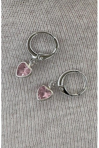 Kadın Gümüş Renk Zirkon Taşlı Kalpli Minimal Küpe Pembe