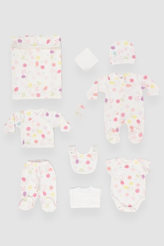 Baskılı Tavşan Desenli 10 Parça Kutulu Hastane Çıkışı Seti Ekru